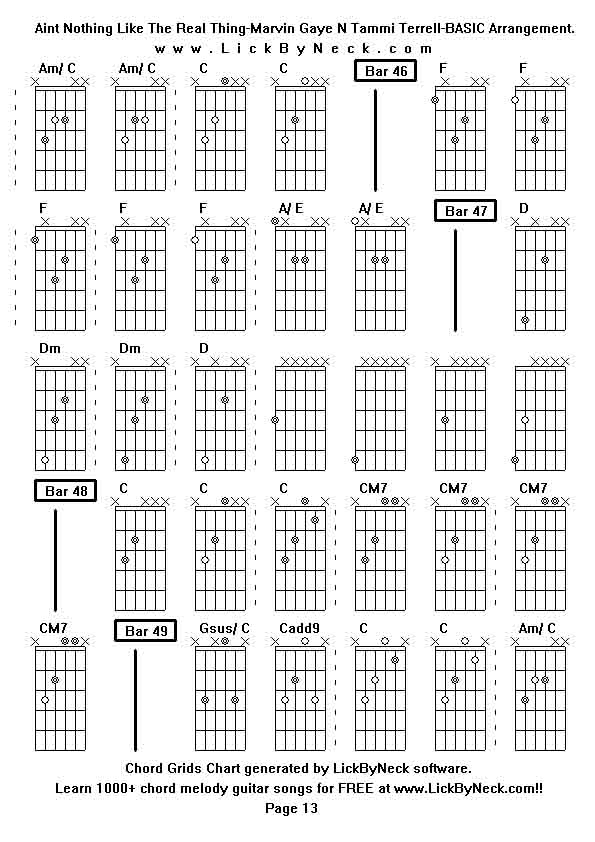 Chord Grids Chart of chord melody fingerstyle guitar song-Aint Nothing Like The Real Thing-Marvin Gaye N Tammi Terrell-BASIC Arrangement,generated by LickByNeck software.